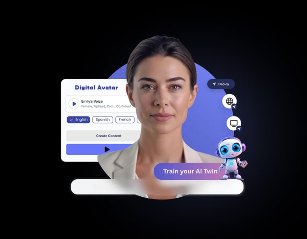 AI avatar generated from a single photo, shown as a lip-synced presenter